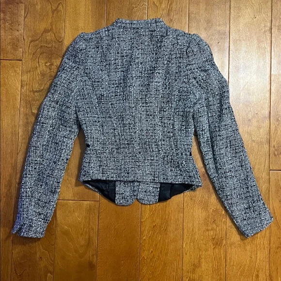 H & M Tweed Blazer Size 2 Black White Office Career Academia Work Capsule Formal - Picture 9 of 10